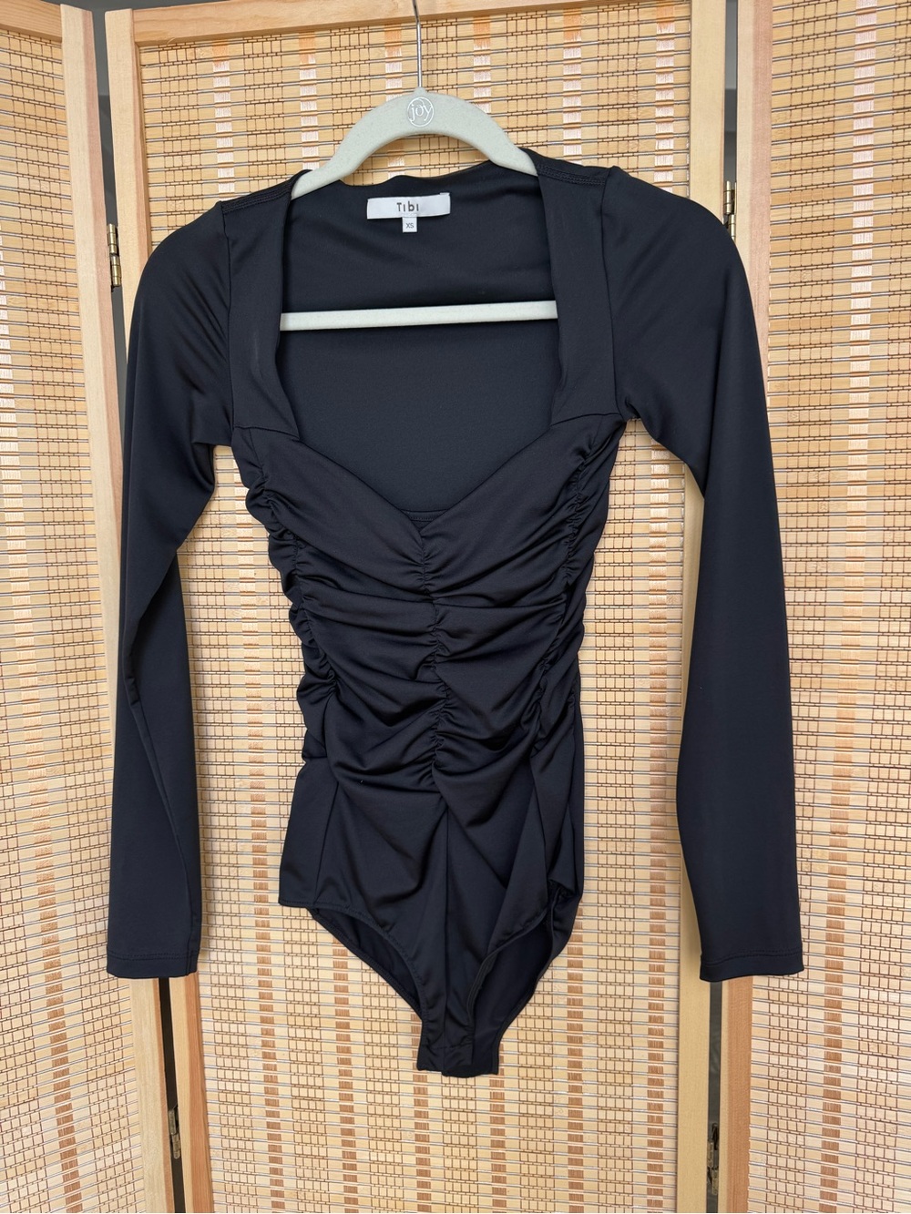 Tibi Black Long Sleeve Ruched Bodysuit